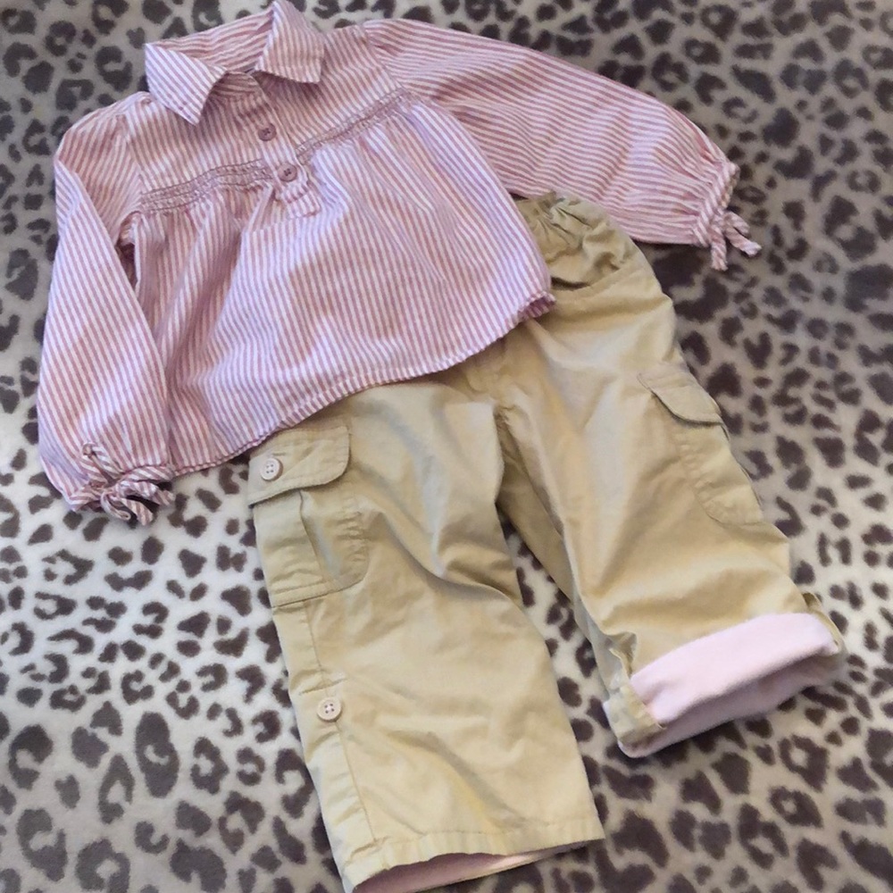Old Navy Crazy 8 Pink Stripe Top Utility Pant Bundle Size 18-24 Months